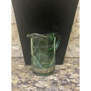 Antique EAPG Pitcher Green Glass with‎ Gold Trim Engraved L J Chapman 1912 Nice